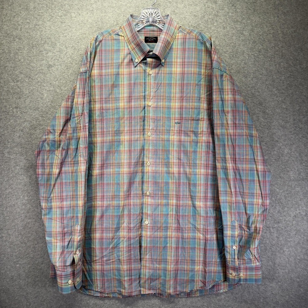 Paul & Shark Shirt Mens 2XLT Multicolor Plaid Long Sleeve Button Down Italy